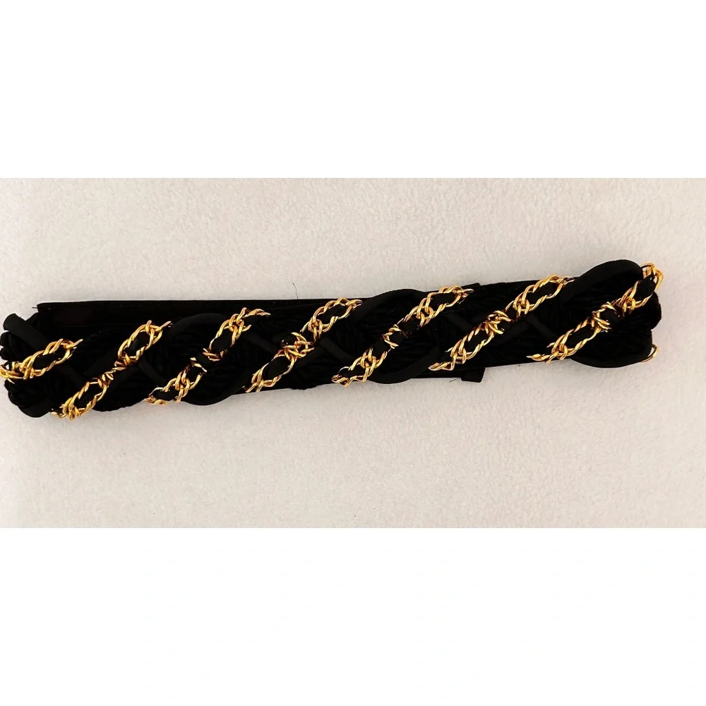 Ginnie Johansen Inc. Dallas 80's Vintage Black/Gold Braided Belt, M/L